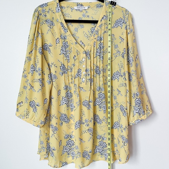 Rose & Olive Floral V-Neck Popover Top Womens Plus 1X Yellow Blue - Picture 4 of 9